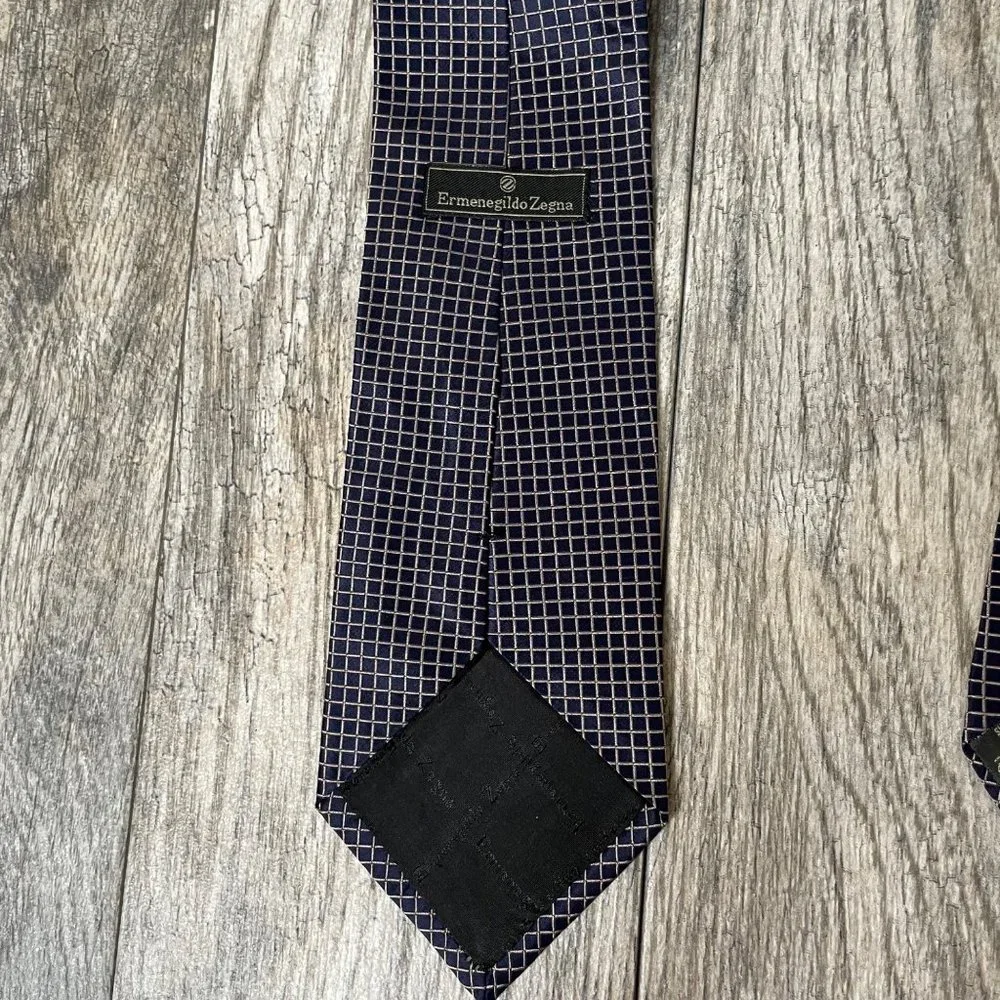Ermenegildo Zelda Micro Plaid Italy Made Silk Neck Tie Blue Gold